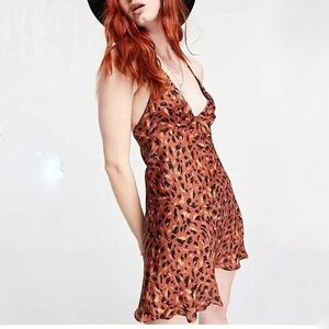 Free People Intimately Hang On Halter Slip Dress in Animal Print Women's NWT
